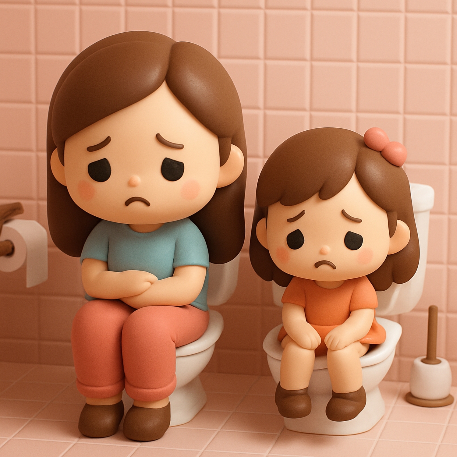 Cute,Character,3d,Image,Of,Sad,Mom,And,Daughter,Are